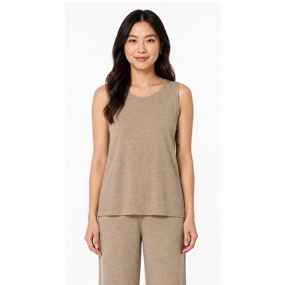 Zara Knit Tank Top Sleeveless Round Neck Tan Heathered L Lagenlook Casual 114-19
